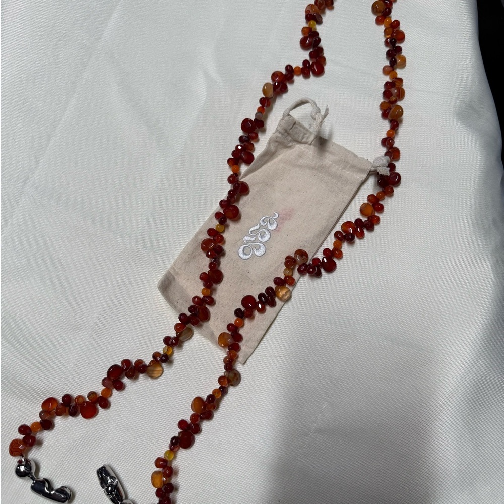 Amber Beaded Crossbody Strap - Versatile Red-Orange Accent